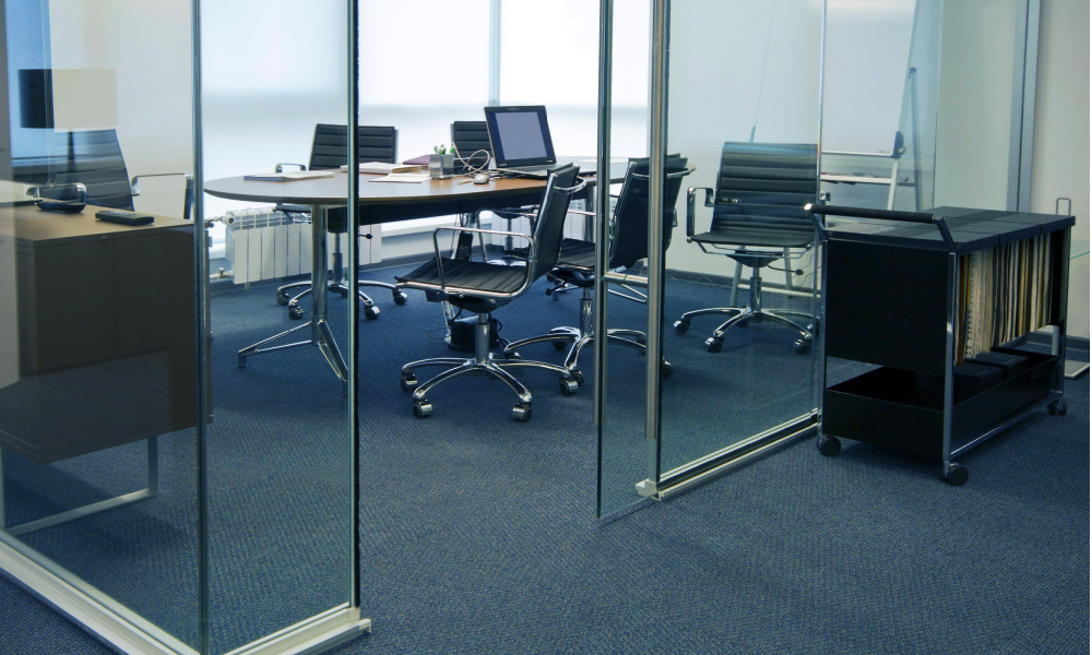 glass partition with glass door